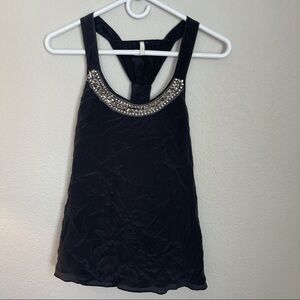 7 For All Mankind 7FAM 100% Silk Gray Embellished Tank Top XS Lightweight